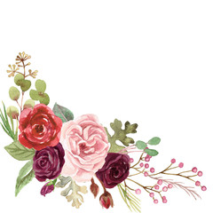 Watercolor Marsala and Blush Pink Roses - obrazy, fototapety, plakaty