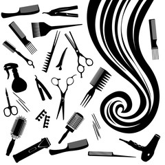 Vector ringlet of hair and hairdresser's tools