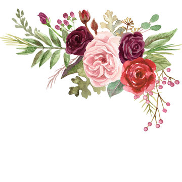 Watercolor Marsala and Blush Pink Roses Stock Illustration | Adobe Stock