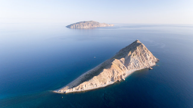Aerial panoramic views of isla San diego, Baja California 
Sur, Mexico. Sea of cortez.