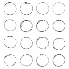 Hand drawn scribble circles set. Doodle ink sketch round note design elements