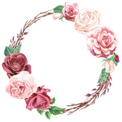 Watercolor Roses and Greenery Wreath