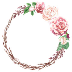 Watercolor Roses and Greenery Wreath