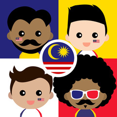 Set of cute and cheerful Malaysian supporter
