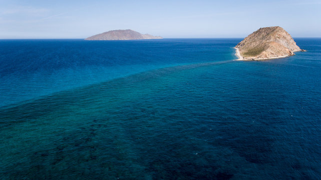 Aerial panoramic views of isla San diego, Baja California 
Sur, Mexico. Sea of cortez.