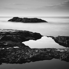 Black and white long exposure of sea rocks in the morning, Kanagawa Prefecture, Japan