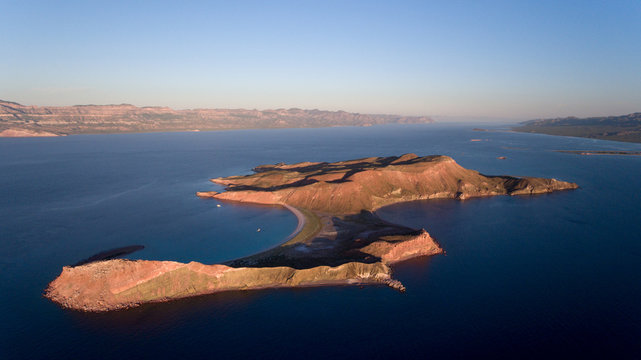 Aerial panoramic views of isla San Jose, Baja California 
Sur, Mexico. Sea of cortez.