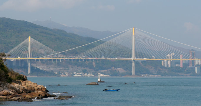 Ting kau bridge in Hong Kong with blue sky
