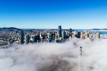 San Francisco Covered in Fog with Blue Skies