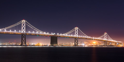 San Francisco Night Skyline with Bay Bridge and Bay Area
