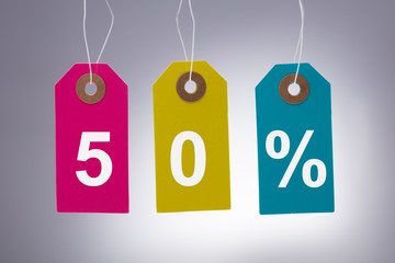 Multi Colored Tags Showing Fifty Percent