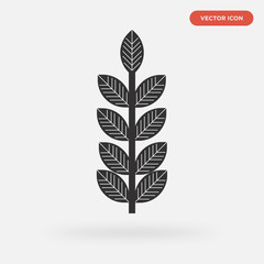 leaf icon isolated on grey background, in black, vector icon illustration