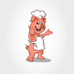Pig chef cartoon character giving thumbs up