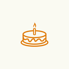 birthday day cake icon, line art cake vector illustration