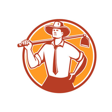 recommend clip art: Urban Farmer Grab Hoe Circle Retro