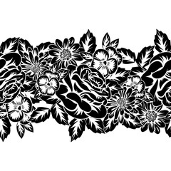 seamless monochrome pattern of flowers for greeting cards, background, price tags