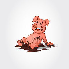 Cartoon character pig play in mud