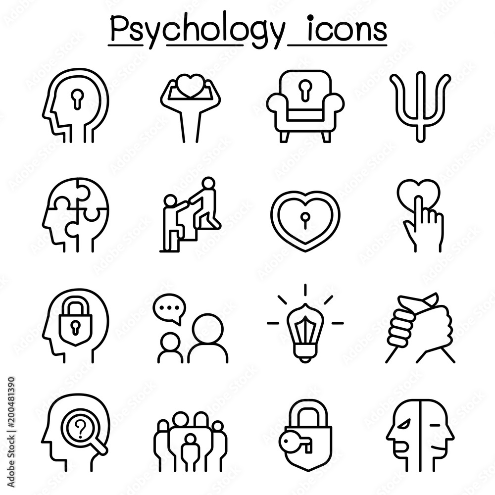 Wall mural Psychology icon set in thin line style