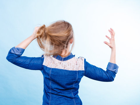 Furious Woman Pull Hair Out Of Head.