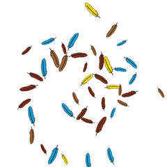 Fototapeta premium Colorful feathers. Prints of Colored feathers Design for Goods for Pets. Simple Pattern for Print, Logo or Poster. Vector Confetti Background.
