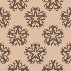 Brown floral seamless pattern on beige background
