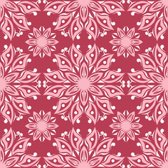 Floral red seamless background with beige pattern