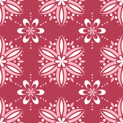 Red and beige floral background. Colored seamless pattern