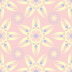 Floral seamless background. Pink, blue and yellow flower pattern