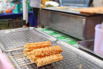 Pancake with sausage at street food