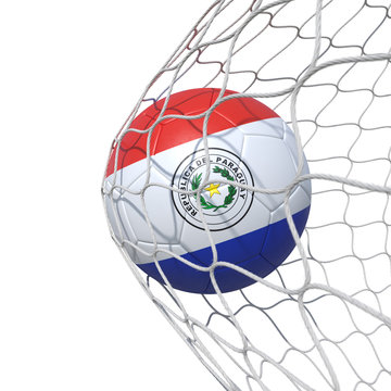 Paraguay Paraguayan New flag soccer ball inside the net, in a net.