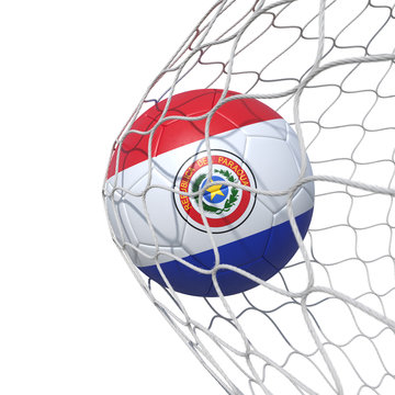 Paraguay Paraguayan Old flag soccer ball inside the net, in a net.