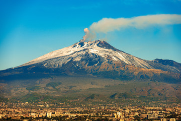 Mount Etna Volcano and Catania - Sicily Italy - obrazy, fototapety, plakaty