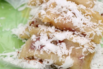 Sticky rice wrapped in banana leaves