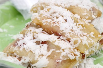 Sticky rice wrapped in banana leaves