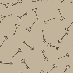 Pattern antique keys for locks different shapes. Old keys pattern background. Vintage keys seamless pattern.