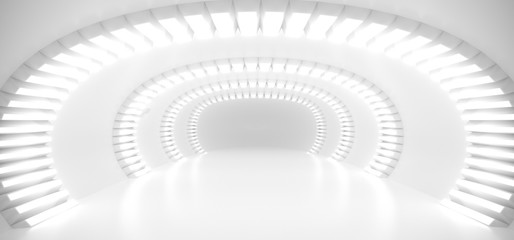 Naklejka premium 3D Rendering Of Realistic Round Sci-Fi Corridor With Lights 