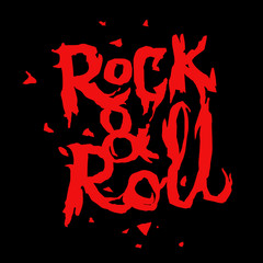 Rock and roll music print. Vector lettering in vintage horror movie style.