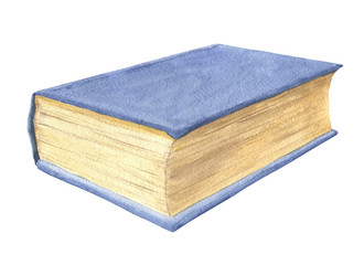 Hand drawn watercolor lying book isolated on white background.