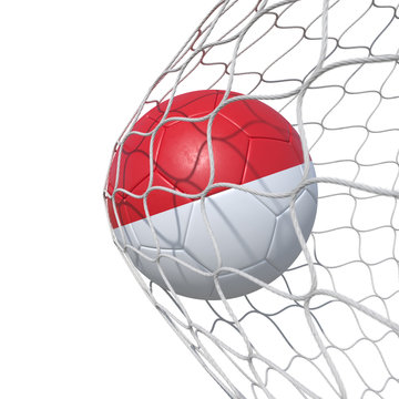 Indonesia Indonesian flag soccer ball inside the net, in a net.