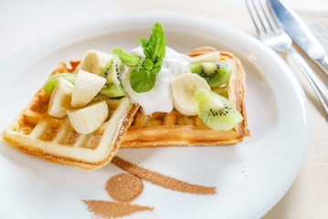 waffle with whipped cream