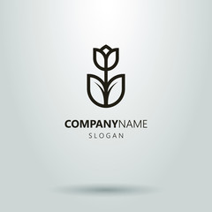 logo of a linear flower of a tulip. black and white geometric icon. frameless simple pictogram