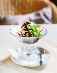 ice cream with chocolate syrup