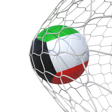 Kuwait Kuwaiti flag soccer ball inside the net, in a net.