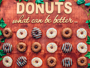Donuts board. Snacks for children at a party in a restaurant