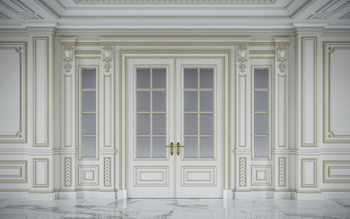 Obraz premium White wall panels in classical style with gilding. 3d rendering