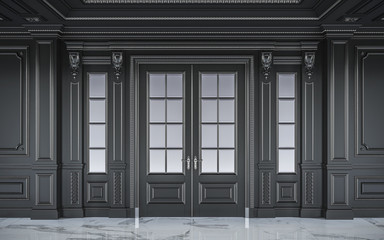Black wall panels in classical style with silvering. 3d rendering