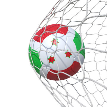 Burundian burundi flag soccer ball inside the net, in a net.