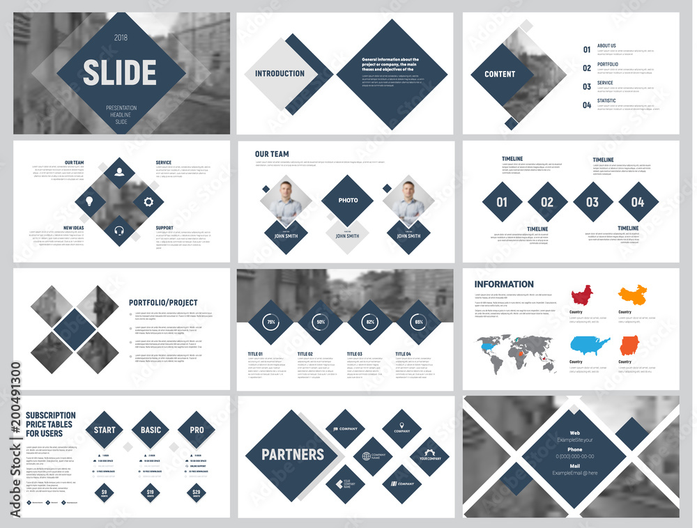 Poster Design of white and black minimalistic slides for presentation with a diamond and a place for a photo.
