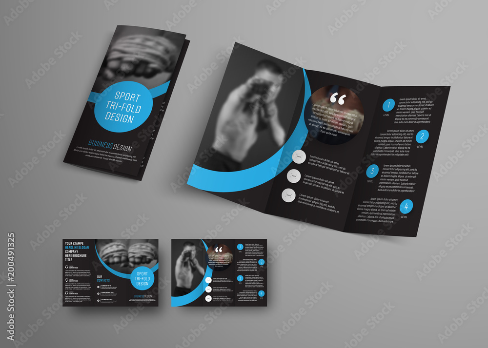 Poster Design of a vector folding brochure with round blue elements and a place for the image.