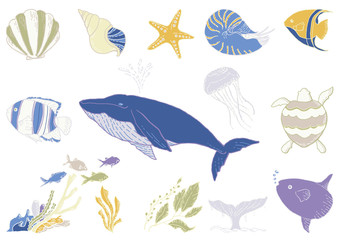 手書き風 海の生き物 セット
